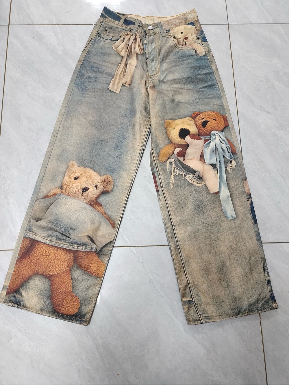 Acne Studios Teddy Print Straight Leg Jeans - Blue